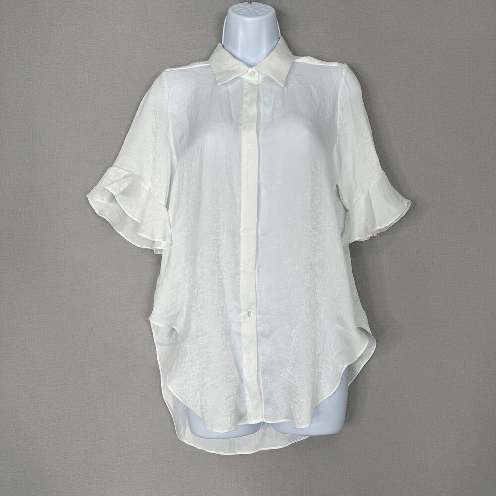 Misa Los Angeles Womens Top XS White Zadie Satin Blouse Ruffle Angelic Fairy